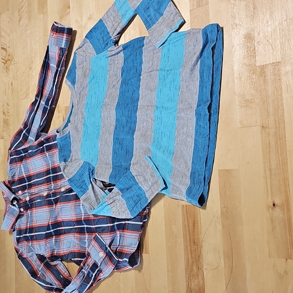 3 for $10 👕 Boys S (6-7) Long Sleeve Bundle: Striped Tee & Button Up Plaid